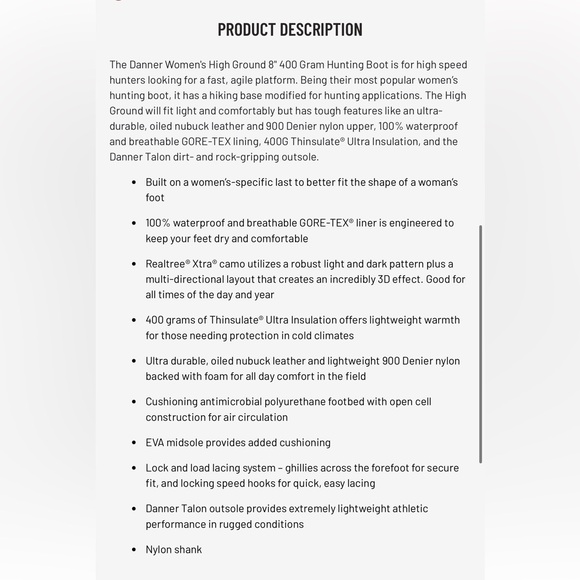 DANNER WOMEN'S HIGH GROUND 8" 400 GRAM HUNTING BOOT - Picture 8 of 8